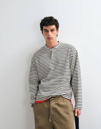 Jack & Jones Top serafino a maniche lunghe nero e bianco a righe
