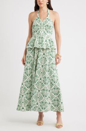 Chelsea28 Peplum Halter Dress in Ivory- Multi Rococo Floral at Nordstrom, Size Xx-Small