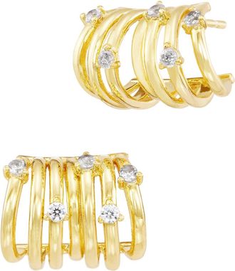 Savvy Cie Jewels GOLD PLATED OVER BRASS MULTI RING WITH CZ SPECKLED EARRINGS