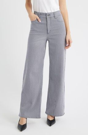 Frame Denim Le Slim Palazzo High Waist Wide Leg Jeans in Navy Stripe at Nordstrom, Size 26
