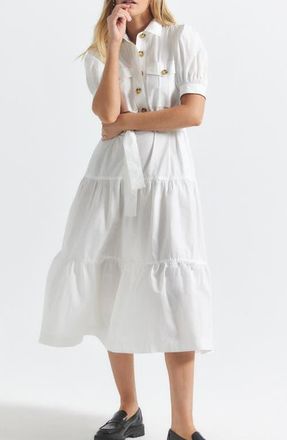 Derek Lam Buffy Short Sleeve Cotton Utility Dress in White at Nordstrom, Size 20