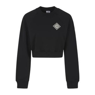 Casablanca Parel Diamant Patch Cropped Sweatshirt - Dames - Sweatshirts - Zwart - L - Katoen - Hoodies & sweatvesten