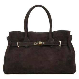 Estro & Luminara Handbags, female, Brown, Size: ONE SIZE Womens Large Dark Brown Bag made of Premium Italian Genuine Velour Estro Er00116357