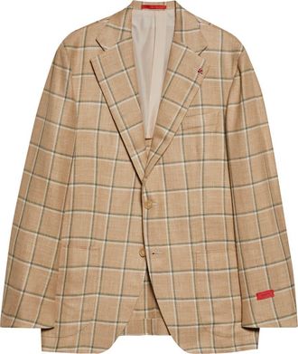 Isaia Check Wool, Silk & Linen Sport Coat in Light Beige at Nordstrom, Size 44 Us