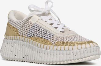 Chlo&eacute; Plateau-Sneakers aus Lurex-Strick und Leder Nama