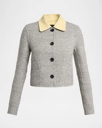 Proenza Schouler Gaelle Contrast-Collar Tweed Single-Breasted Jacket