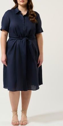 Estelle Esther Tie Waist Shirtdress in Navy at Nordstrom, Size 20W