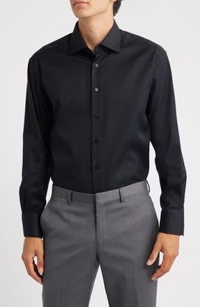 Eterna Cover Modern Fit Non-Iron Cotton Cover Shirt in Black at Nordstrom Rack, Size 17 - R