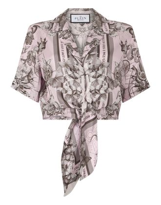 Philipp Plein Cropped Bow Shirt Butterfly Tattoo