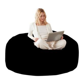 Matteo Large 6-Foot Plush Flannelette Bean Bag Sofa - Adult Reading Lounger in Black