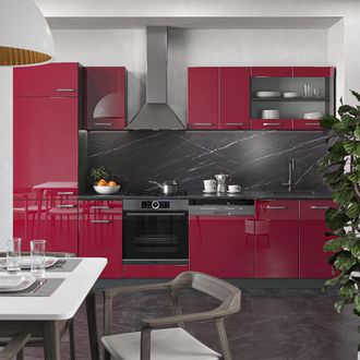 Vicco Mueble De Cocina R-line, Burdeos Brillo Intenso/antracita, 300 Cm Sin Encimera