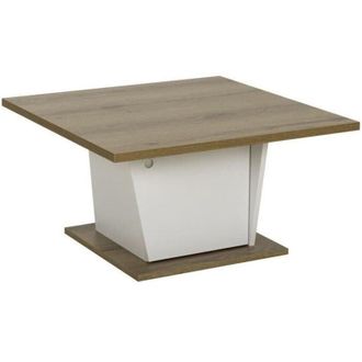 Diagone Mesa de centro bar - ATOS - Cuadrada - Roble Helvezia / Blanco - 69 x 69 x 38 cm