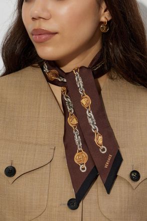 Versace Silk Scarf With The Lover Print, Unisex, Brown
