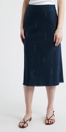 Rag & Bone Aubrey Grommet Trim Linen & Cotton Midi Skirt in Sal at Nordstrom, Size 00