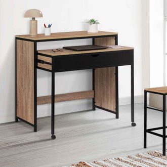 IDMarket Idmarket - Boston Escritorio Extensible De 1 Caj&oacute;n De Dise&ntilde;o Industrial En Madera Y Negro
