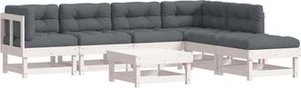vidaXL Juego De Muebles Jard&iacute;n 7 Piezas Y Cojines Madera Maciza Blanco Vidaxl