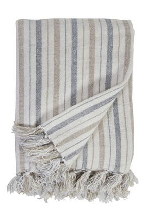 Pom Pom at Home Naples Oversize Linen Throw Blanket in Ocean/Natural at Nordstrom