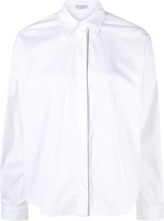 Brunello Cucinelli Poplin overhemd - Dames - Blouses & Shirts - Wit - Maat: 2XL Katoen