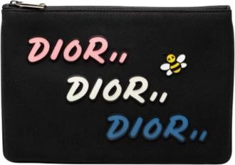 Dior Pre-owned Clutches, female, Multicolor, Size: ONE SIZE Pre-owned Kaws Nylon Leather Clutch Bag