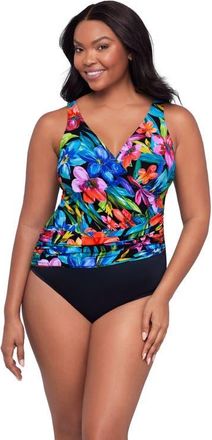 Trimshaper Addison Surplice One-Piece Control Swimsuit in Tropical Treasure at Nordstrom, Size 16
