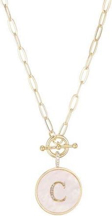 Adornia 14K Gold Plated Mother-of-Pearl Initial Pendant Necklace in White/Gold-C at Nordstrom Rack