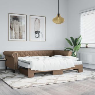 vidaXL Sof&aacute; Con Cama Nido Cuero Sint&eacute;tico Cappuccino 90x200 Cm Vidaxl