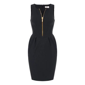 Elisabetta Franchi Jurk van technische stof met rits - Dames - Jurken - Zwart - Maat: 2XL Zijde