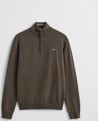 GANT Mens Half Zip Cardigan in Grey Wool - Size X-Large