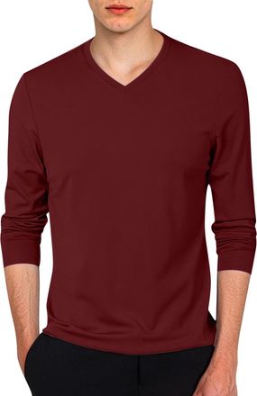 Generic Mens V Neck T-Shirts Long Sleeve Slim Fit T Shirts Casual Solid Color Basic Tees Tops (UK, Alpha, S, Regular, Regular, Burgundy)