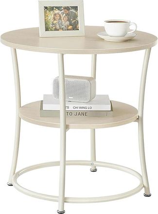 Relaxdays Relaxdays side table, 2 tiers, HxD: 55 x 55 cm, wood-effect & metal, round side/bedside table, natural/cream