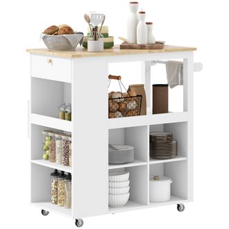 HOMCOM Carrellino Da Cucina Con Ripiani Regolabili E Portacoltelli Bianco - Homcom
