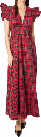 Sail to Sable V-Neck Flutter Sleeve Maxi Dress In Red Tartan Plaid