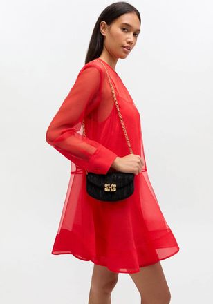 Ganni Black Lulu Wallet On Chain in Velvet Moire