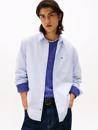 Tommy Jeans Langarmhemd TOMMY JEANS TJM OXFORD, Herren, Gr. XXL, N-Gr, vintage iris, Web, Obermaterial: 100% Baumwolle, relaxed fit, 1-Knopf-Manschette, Hemden La