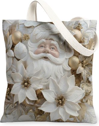 Generic Christmas Floral Canvas Tote Bags, Elegant Flower Design Reusable Grocery Bags, Vintage Lightweight Washable Shoulder Strap, White, 13x15 Inch