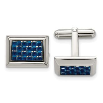 Diamond2Deal Stainless Steel Polished with Blue Carbon Fiber Inlay Cufflinks