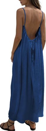Generic Backless Cami Dress Womens Summer Casual Sleeveless Backless Maxi Dress for Beach Vacation Boho Dresses 2026 Navy
