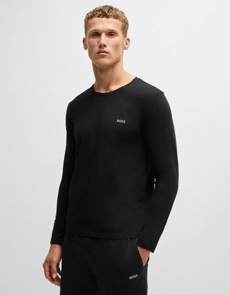 HUGO BOSS Mens BOSS Orange Mix&Match Mens Long Sleeve Stretch-Cotton T-Shirt with Embroidered Logo - Black 001 - Size: XL