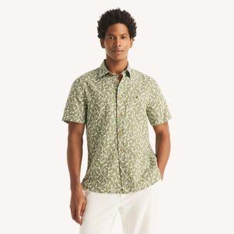 Nautica Mens Linen Short-Sleeve Camp Shirt