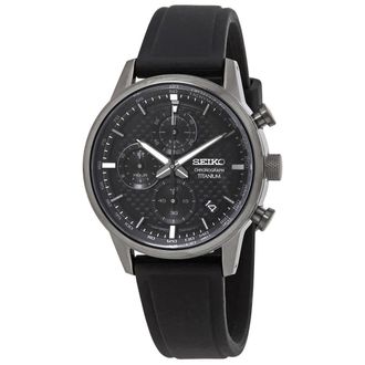 Seiko Chronograph Quartz Black Dial Black Titanium Mens Watch SSB393