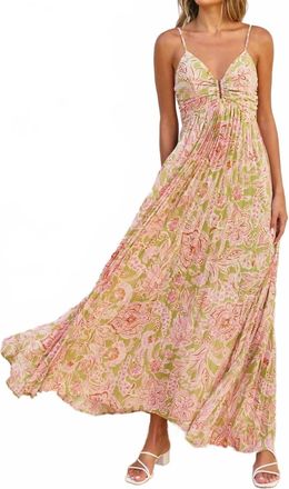 Dress Forum Lilly Bloom Pleated Maxi Dress In Green And Mauve