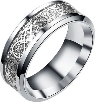 Generic Stainless Steel Ring With Silver Golden Titanium Rings Chunky Set (Silver, 12)