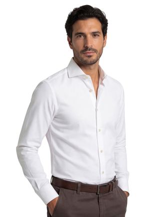 Led&ucirc;b katoenen Ledub wit overhemd effen normale fit jersey