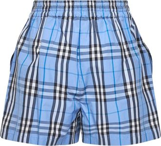 Burberry Womens Shorts Light Blue Check Cotton