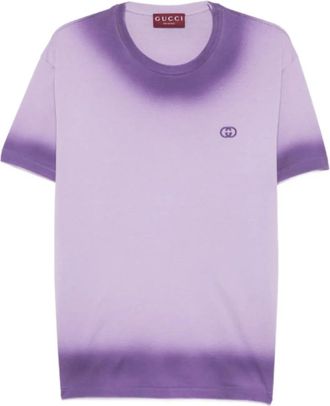 Gucci Tops, Dames, Paars, S, Katoen, G-embroidery T-shirt
