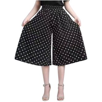 Generic 2025 Trousers Womens Fashionable Printed Elastic Waist Thin Wide Leg Pants High Waisted Skirt Pants (Black, XXXL)