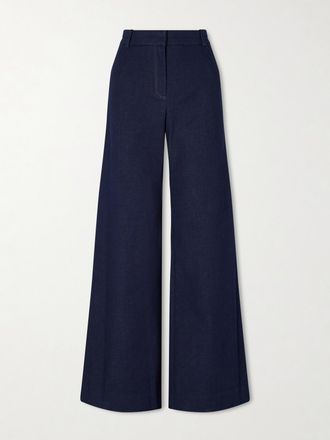 Veronica Beard Pantaloni A Gamba Larga In Misto Cotone Crue - Blu