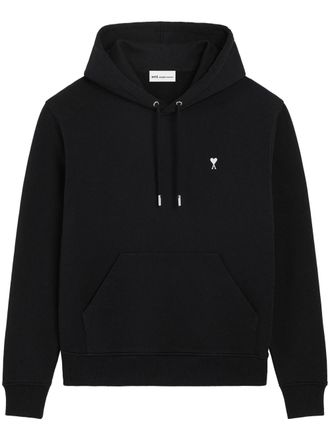 Ami Cropped Black Hoodie with Ami de Coeur Embroidery