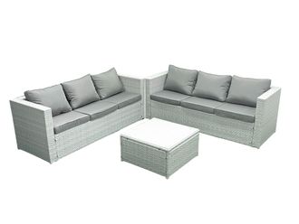Fimous Rattan Garden Outdoor Furniture Set 6 Seater Rattan Garden Sofa Set Light Grey Mixed