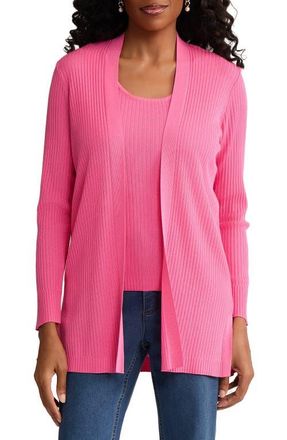 Jones New York Sutton Open Front Rib Knit Cardigan in Dutch Pink at Nordstrom, Size X-Small